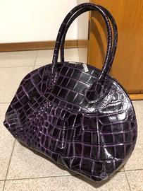 Borsa viola stampa coccodrillo compresa tracolla