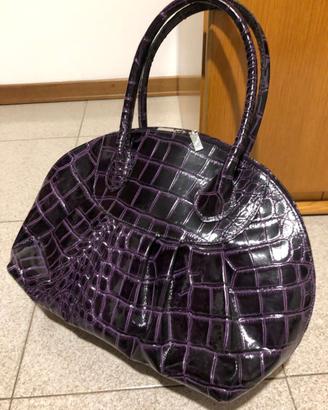 Borsa viola stampa coccodrillo compresa tracolla