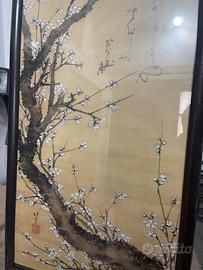 DIPINTO GIAPPONESE SU TELA CON CORNICE 38X95cm