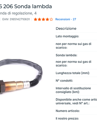 Sonda Lambda + cavi candele Fiat Qubo