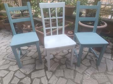 tre sedie in legno shabby provenzale 