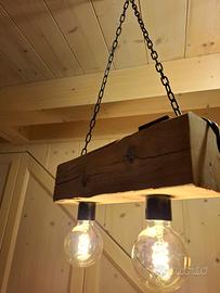 lampadario artigianale legno