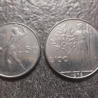 50 Lire Vulcano e 100 Lire Minerva 1978 Italia