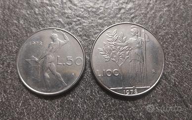 50 Lire Vulcano e 100 Lire Minerva 1978 Italia