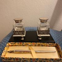 Porta inchiostro  e penna in argento