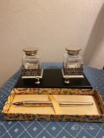 Porta inchiostro  e penna in argento