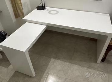 Scrivania con piano estraibile, bianco, 151x65 cm