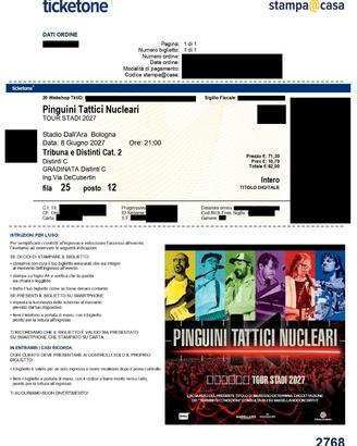 2 Biglietti concerto Pinguini Tattici Nucleari(BO)