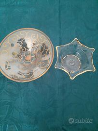 2 svuotatasche in vetro con disegni in oro 