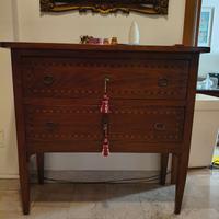 Console legno massello con intarsio e due cassetti