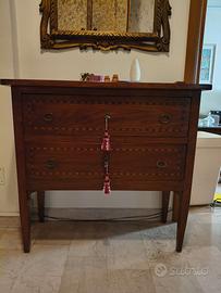 Console legno massello con intarsio e due cassetti