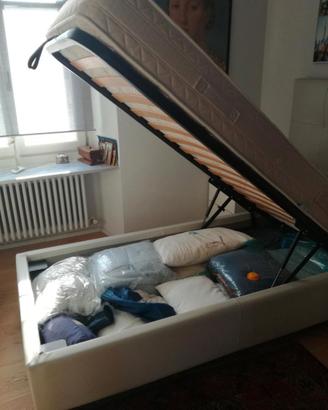 Letto singolo con contenitore testiera e materasso