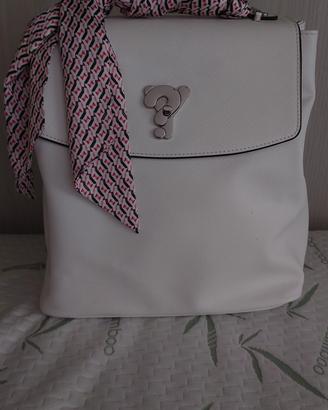 Zaino Y Not Ynot bianco in pelle nuovo con foulard