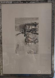 Mauro Monelli  opera acquaforte "Il mulino"