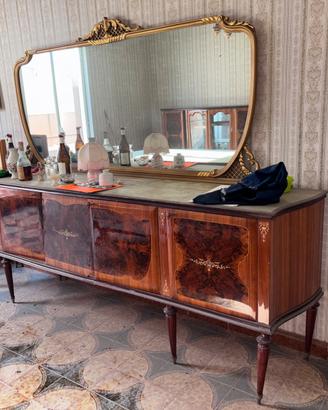 Credenza con specchiera antica anni '50 in radica
