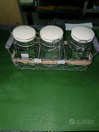 Set 3 barattolini con cestello
