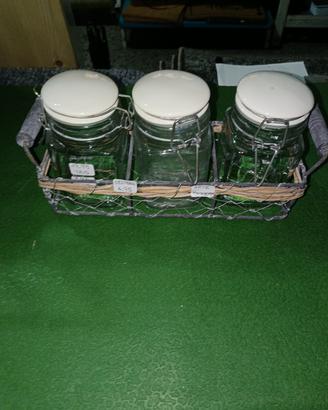 Set 3 barattolini con cestello