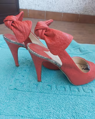 scarpe struzzo rosso full point e pitone