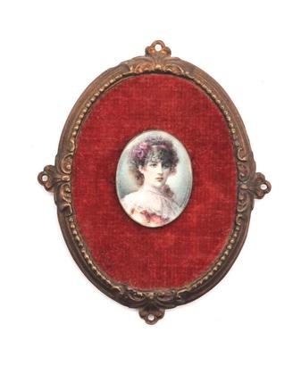 MINIATURA RITRATTO DONNA, XIX, CORNICE METALLO