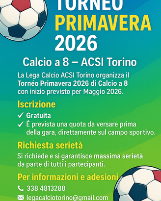 Torneo di calcio a 8 in Torino "Primavera 2026"