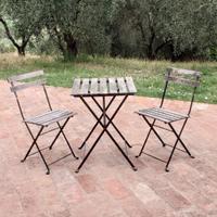 Tavolo + 2 sedie in legno e metallo pieghevoli