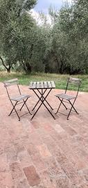 Tavolo + 2 sedie in legno e metallo pieghevoli