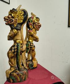 Coppia Statue Guardiane Balinesi in Legno H 60cm