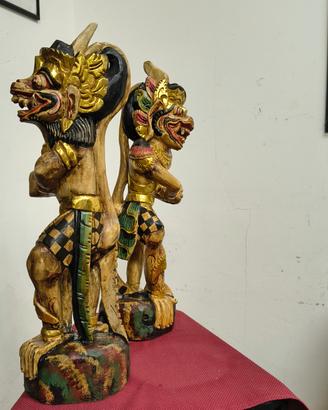 Coppia Statue Guardiane Balinesi in Legno H 60cm