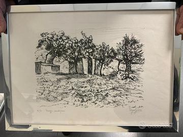 litografia Ugo Gieri - paesaggio marchigiano