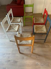 6 sedie legno paglia