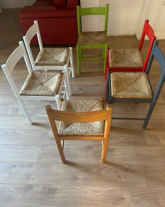6 sedie legno paglia