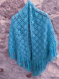 Scialle lana vintage fatto a mano cm 160x115 