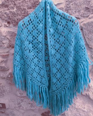 Scialle lana vintage fatto a mano cm 160x115 