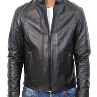 Giacca Uomo Vera Pelle Nero Giubbino Aderente Slim