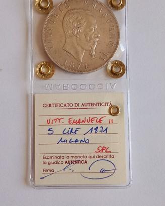 Vittorio Emanuele II 5 lire 1871 Milano spl