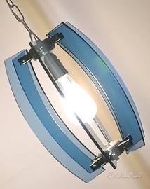 Lampadario Fontana Arte 1960 Vetro Blu E Metallo