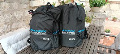 vele Naish wing surfer misura 5.3 e 3.6.
