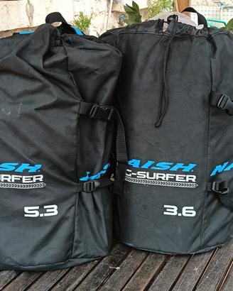 vele Naish wing surfer misura 5.3 e 3.6.