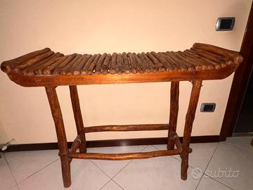 CONSOLLE/TAVOLO ETNICO in legno con 2 sedie