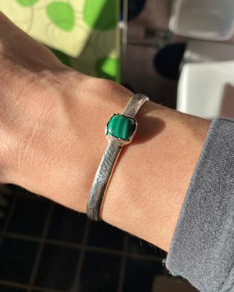 Bracciale argento a schiava pietra verde