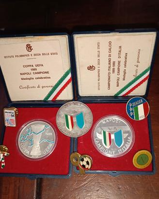 medaglie celebrazione SSC Napoli più spille 