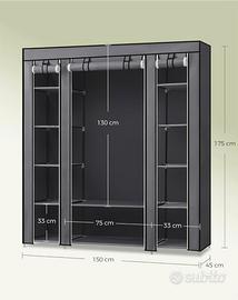 Armadio guardaroba in tessuto 150x45x175