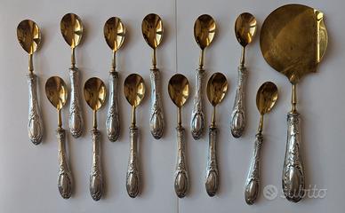 12 cucchiaini antichi dolce+paletta manico argento