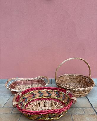 Set di 3 ceste in vimini e legno