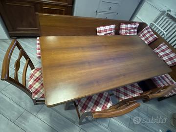 Tavolo legno massello, cassapanca 6 sedie rustiche