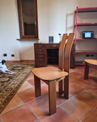 Set 4 Sedie Brutaliste Vintage in Legno Massiccio