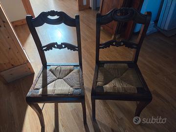coppia sedie del 1800 in legno intagliato paglia