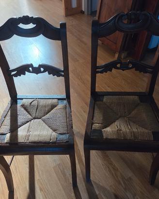 coppia sedie del 1800 in legno intagliato paglia