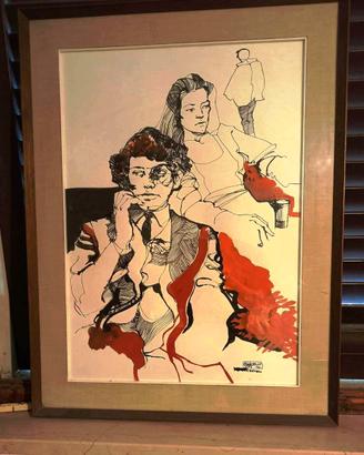 Quadro scena figurativa china e inchiostri