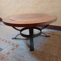 tavolino in ferro battuto ,rame e legno